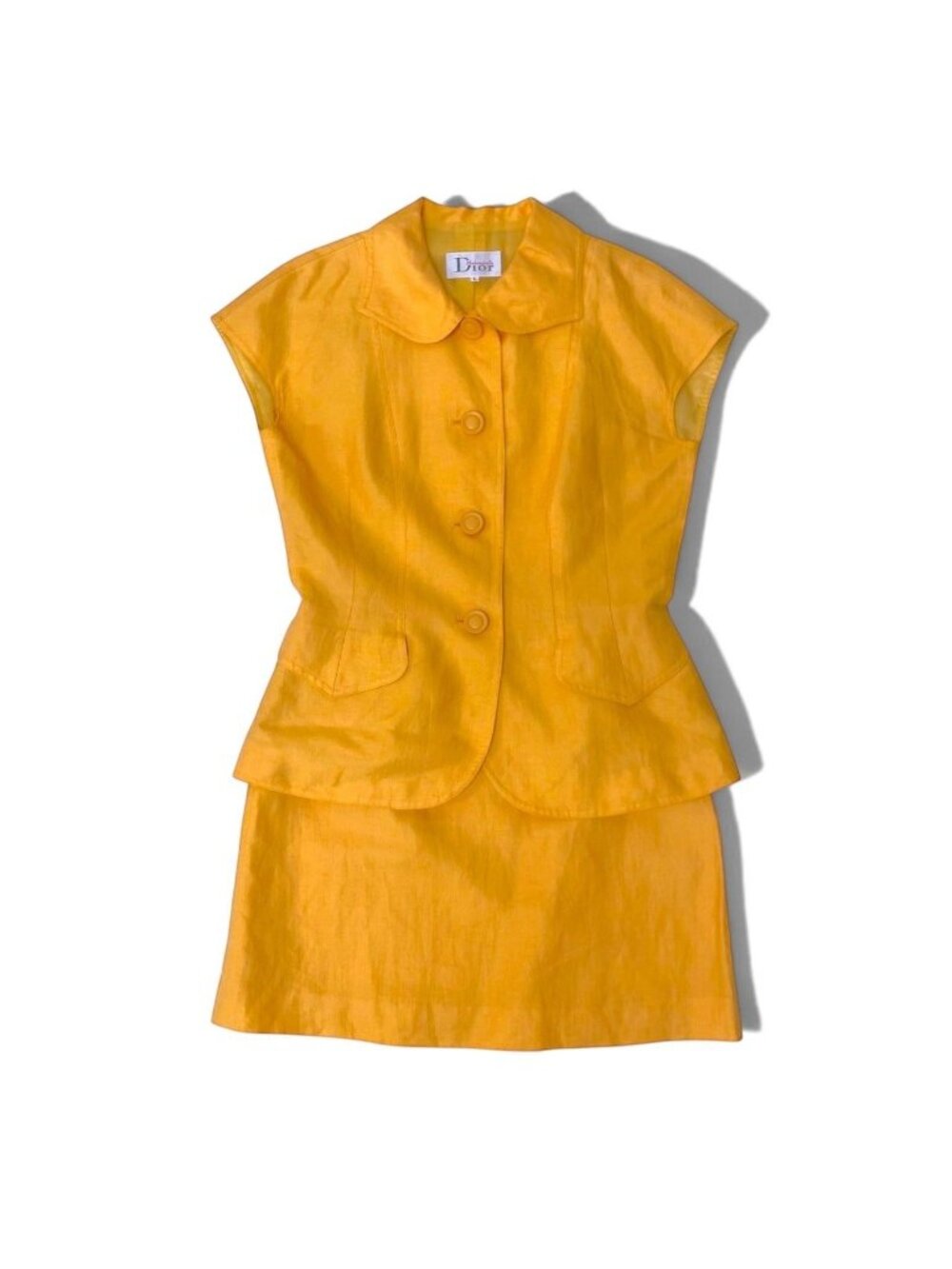 Dior Mademoiselle Set Skirt Suit French Sleeve Jacket Yellow L